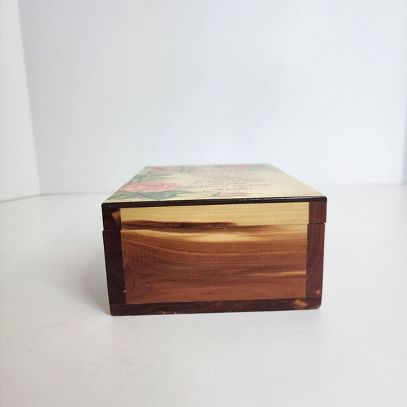 Vintage Mother's Poem Wooden Cedar Keepsake Jewelry Box Pink Painted Flowers - Picture 3 of 8
